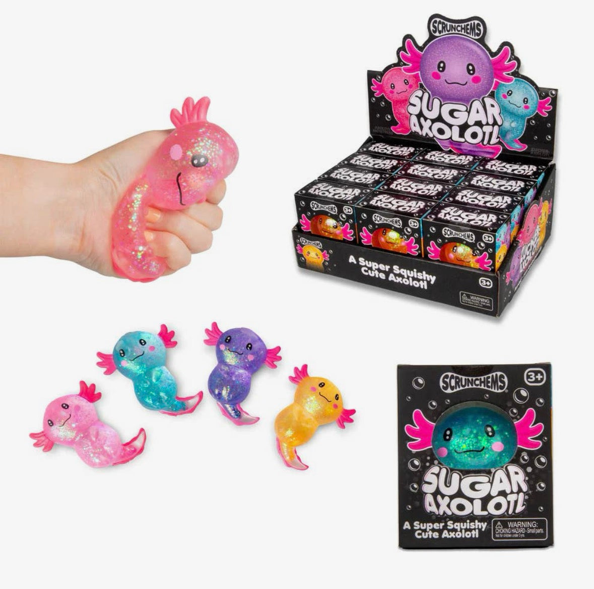 Scrunchems Sugar Axolotl Squishy | Glitter Sensory Squeeze Toy