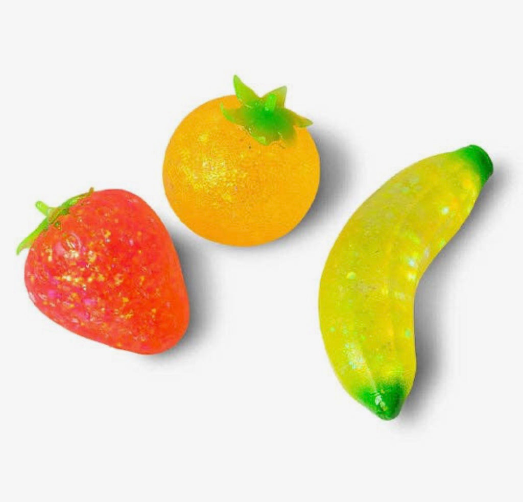 Scrunchems Sugar Squish Fruits | Glitter Fruit Sensory Squeeze Toy (3-Pack)